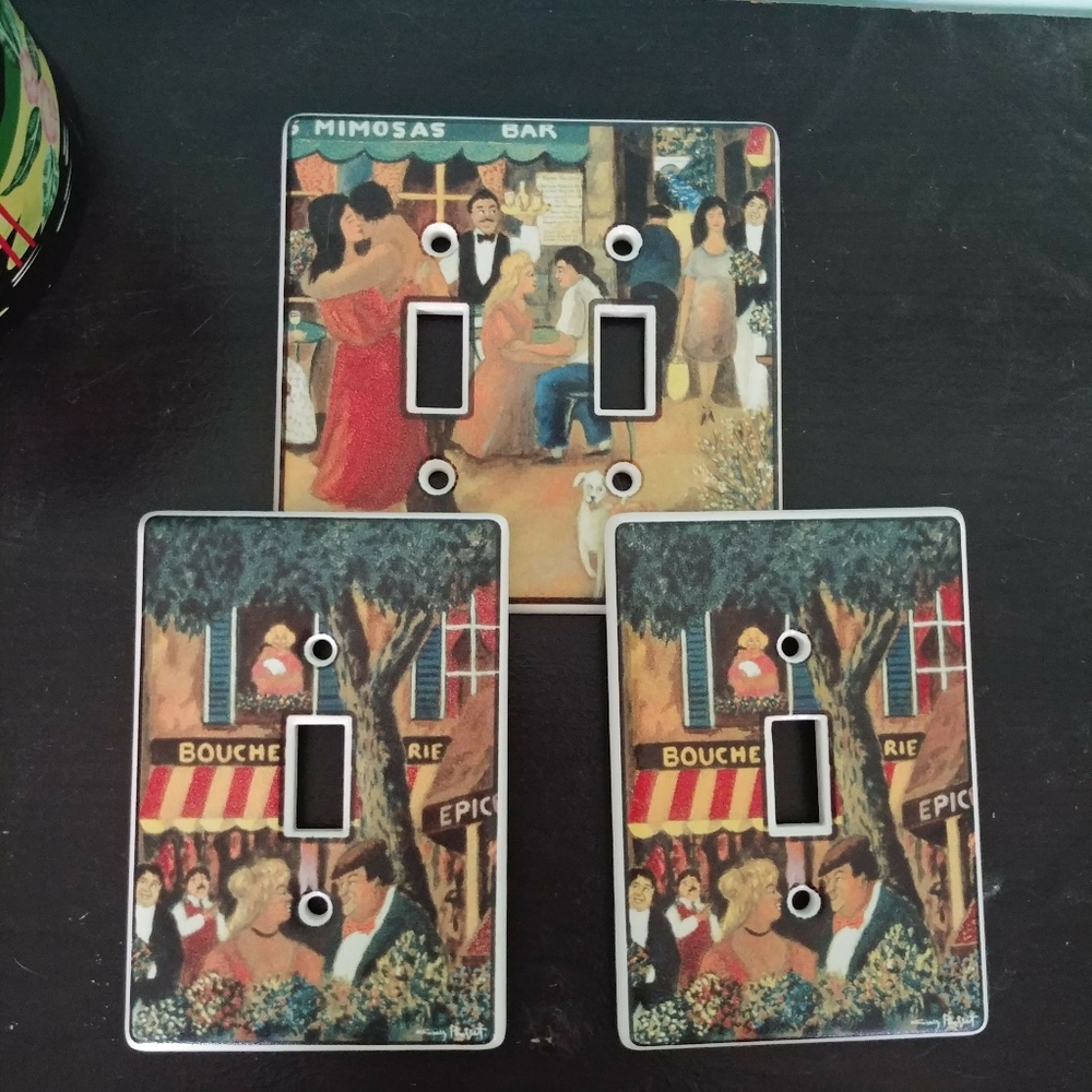 Set of 3 Designer Switch Plate Covers-French Scene
